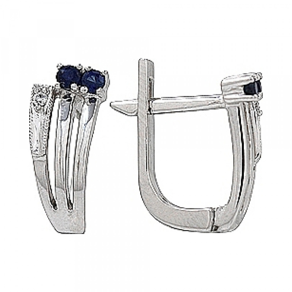 Золотые серьги с бриллиантом и сапфиром № 69819