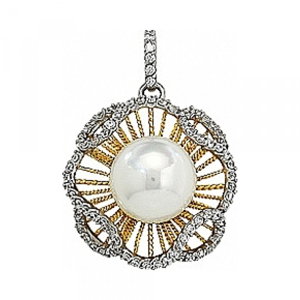 Серебряная подвеска с имитац. жемчуга и фианитами № 80842