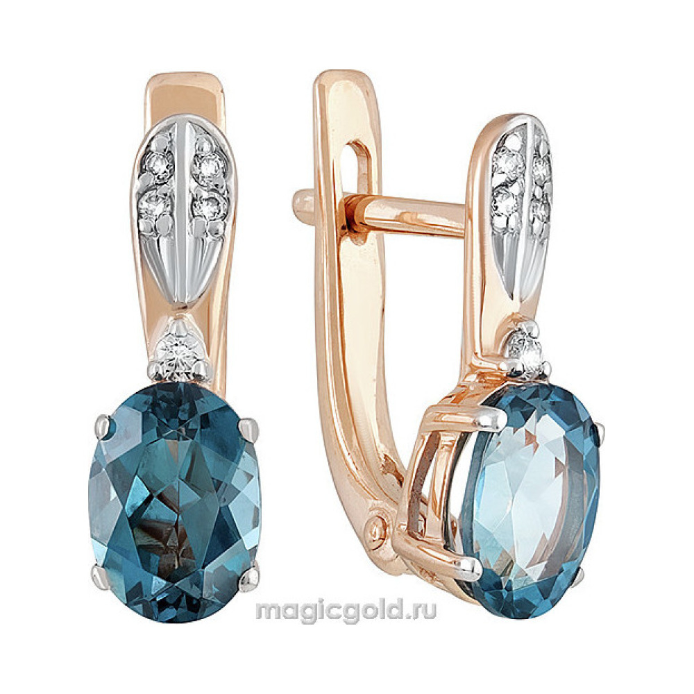 Золотые серьги с топазом и фианитом № 139847