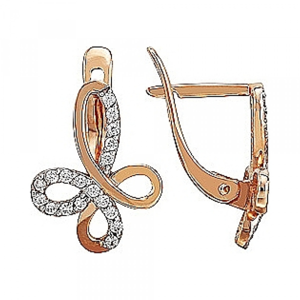 Золотые серьги с бриллиантом № 77093