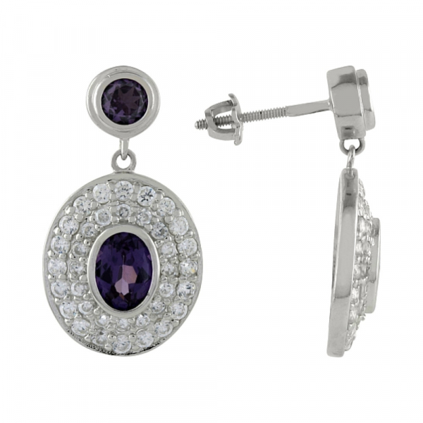 Серебряные серьги с имитац. корунда и фианитом № 99758