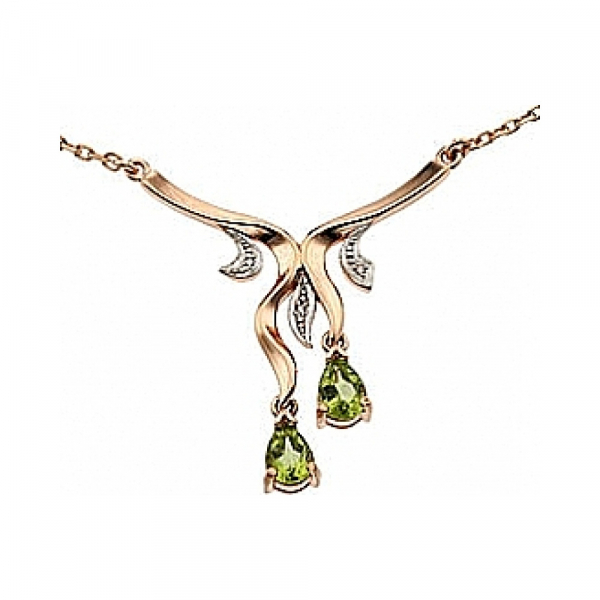 Золотое колье с хризолитом и фианитом № 33647