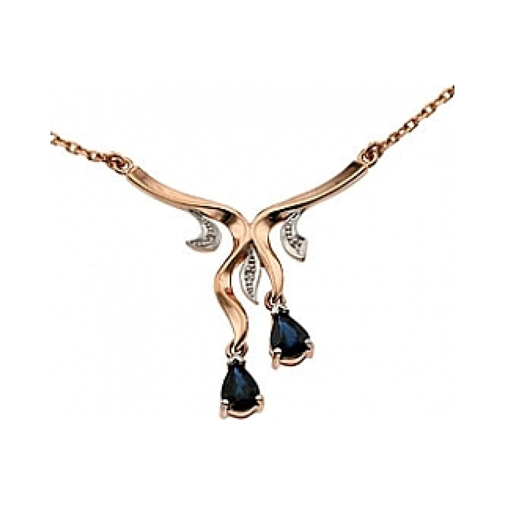 Золотое колье с бриллиантом и сапфиром № 109035