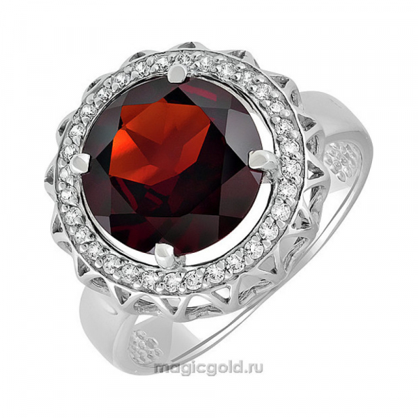 Серебряное кольцо с гранатом и фианитом № 134018