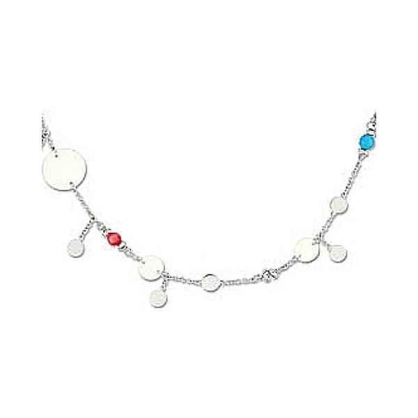 Серебряное колье с кораллом, перламутром и бирюзой № 27282