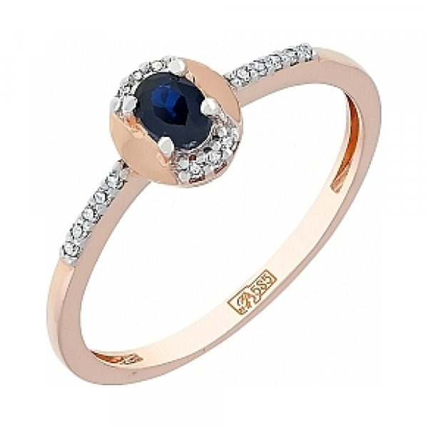 Золотое кольцо с бриллиантом и сапфиром № 114534