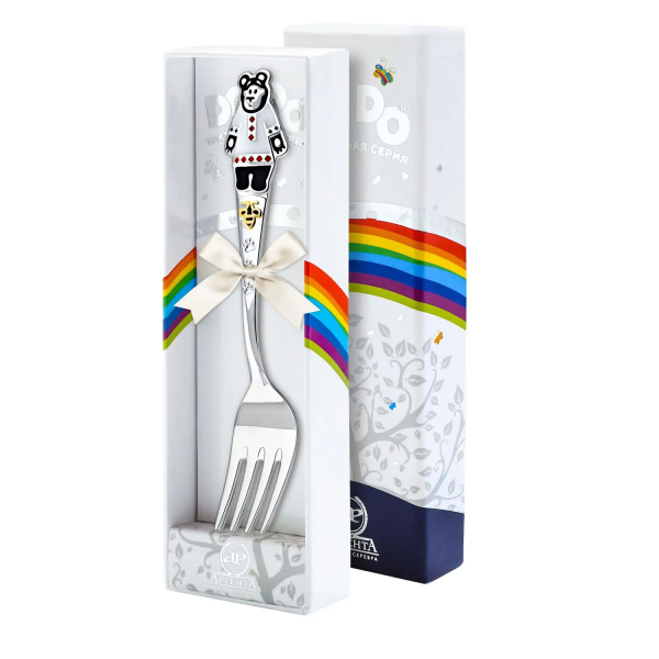 Вилка детская DODO Миша с позолотой и эмалью в футляре из серебра 925 пробы