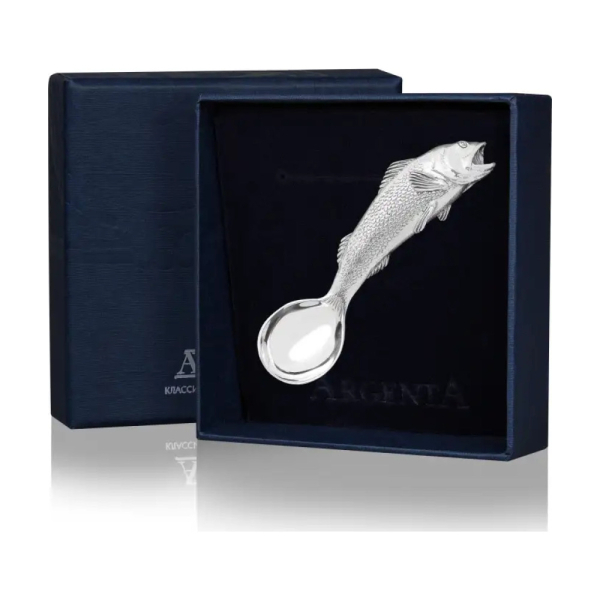 Ложка к набору для специй Рыба с чернением из серебра 925 пробы
