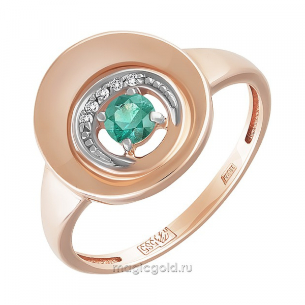 Золотое кольцо с бриллиантом и изумрудом № 160638