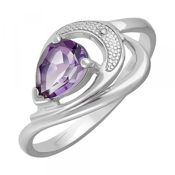 Серебряное кольцо с аметистом и фианитом № 133105