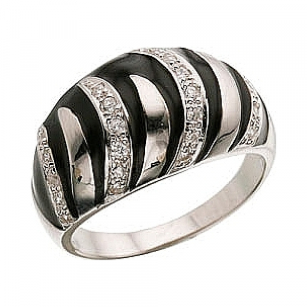 Серебряное кольцо с фианитом и эмалью № 30965