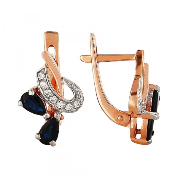 Золотые серьги с бриллиантом и сапфиром № 96391