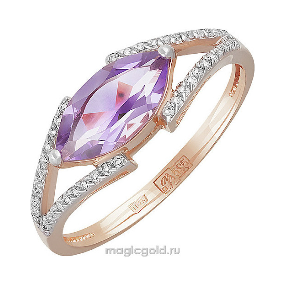 Золотое кольцо с аметистом и фианитом № 141849