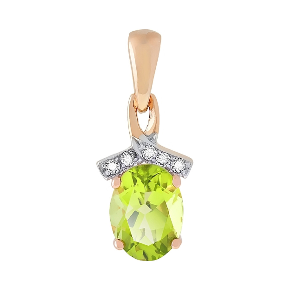 Золотая подвеска с хризолитом и фианитом № 109775