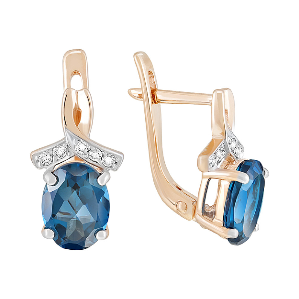 Золотые серьги с топазом и фианитом № 111235