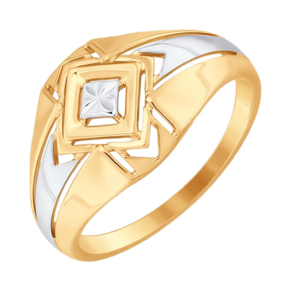 Золотое кольцо без камня с алмазкой № 162101