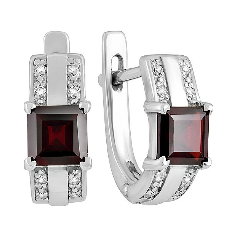 Серебряные серьги с гранатом № 132021