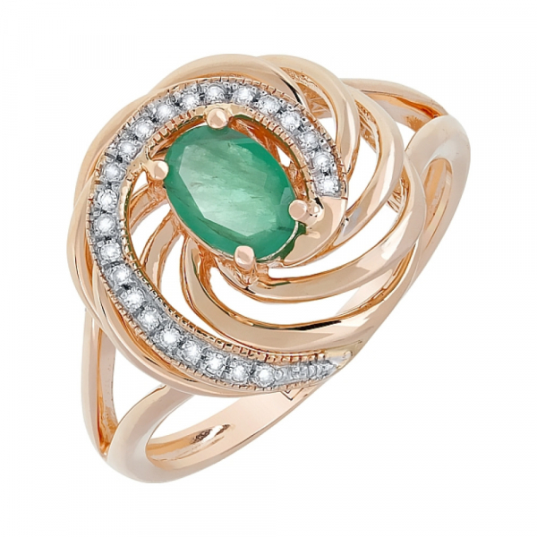 Золотое кольцо с бриллиантом и изумрудом № 116751