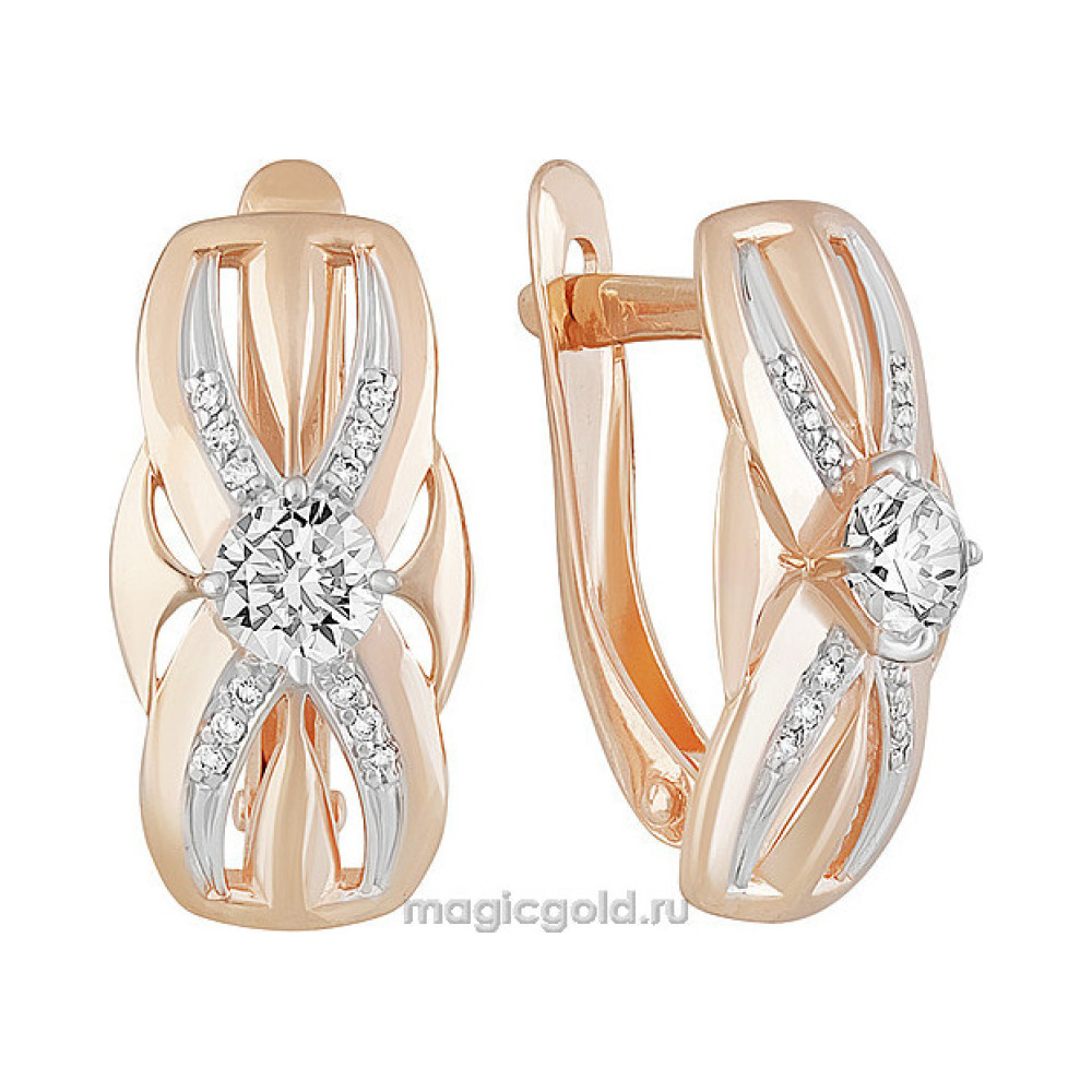 Золотые серьги с кристаллом swarovski и фианитом № 160261