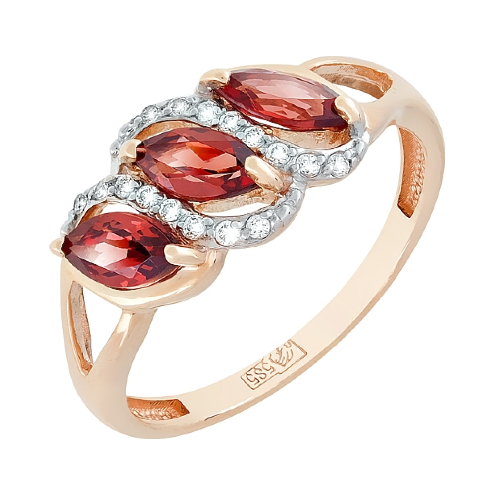 Золотое кольцо с гранатом и фианитом № 117966