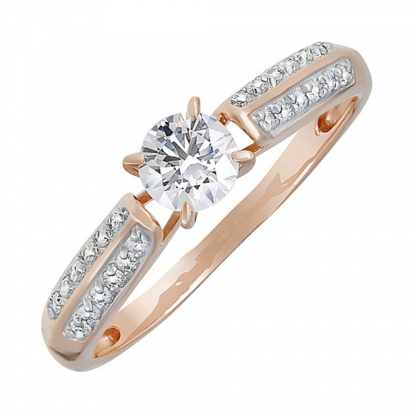 Золотое кольцо с кристаллом swarovski и фианитом № 133238
