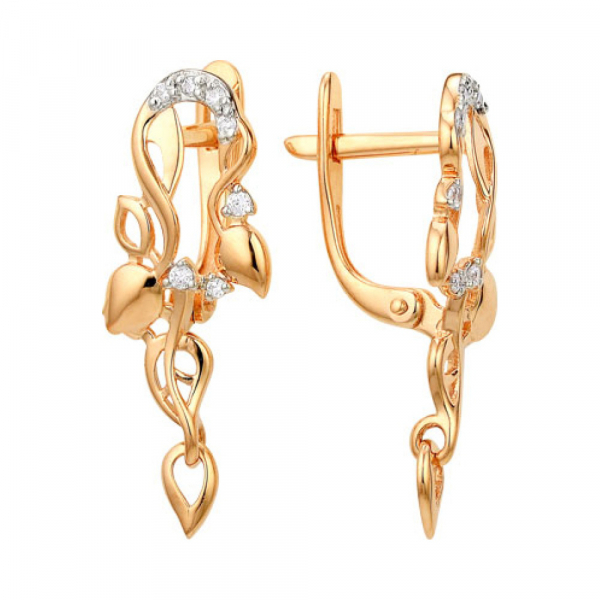 Золотые серьги с фианитом № 139395