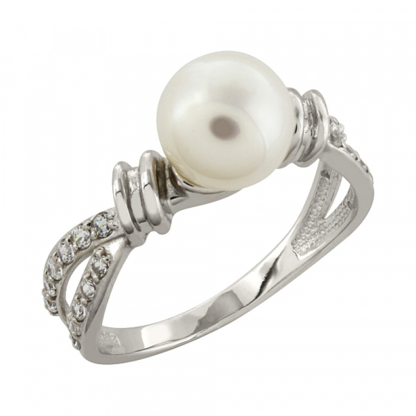 Золотое кольцо с жемчугом и фианитом № 85427