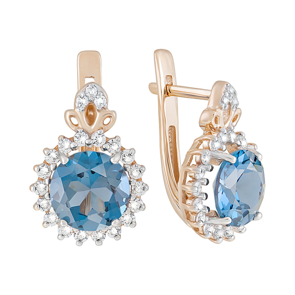 Золотые серьги с топазом и фианитом № 124481