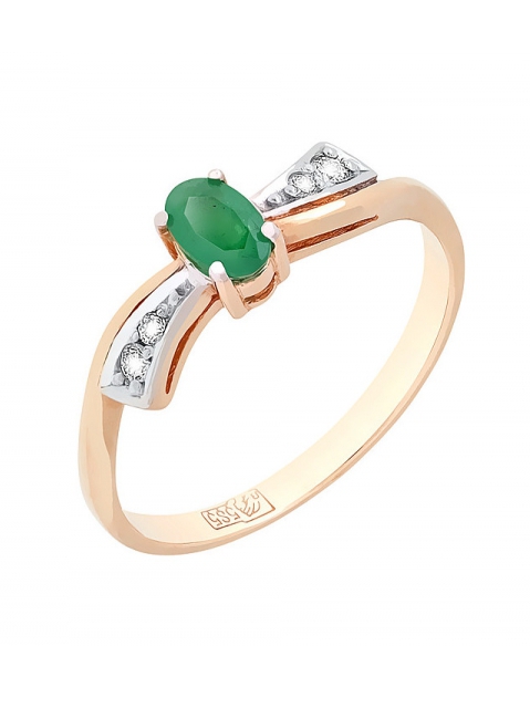 Золотое кольцо с бриллиантом и изумрудом № 85233