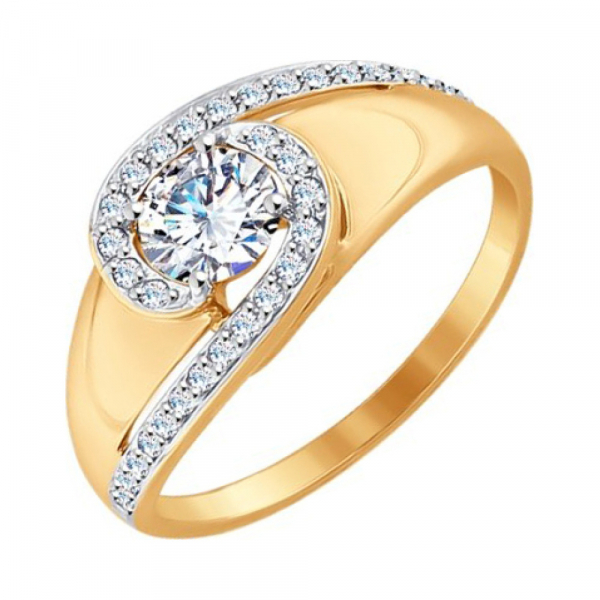 Золотое кольцо с фианитом № 142594