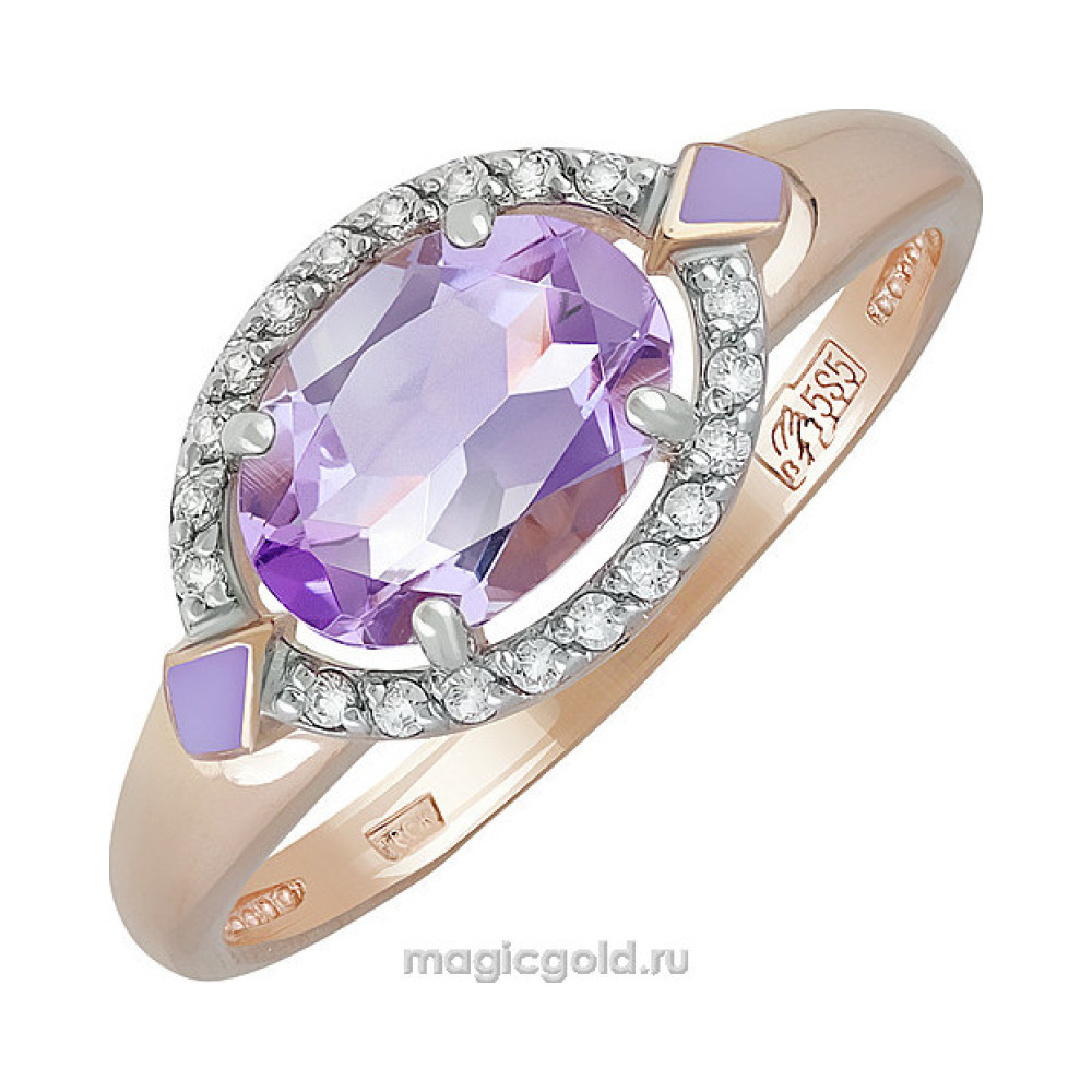 Золотое кольцо с аметистом и фианитом № 139451