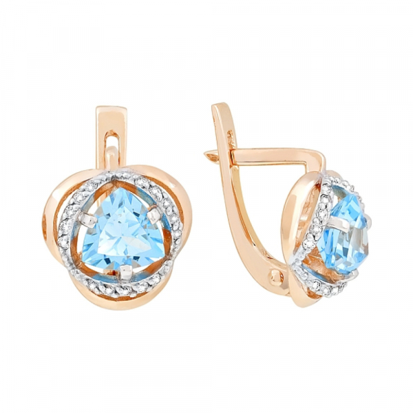Золотые серьги с топазом и фианитом № 117550