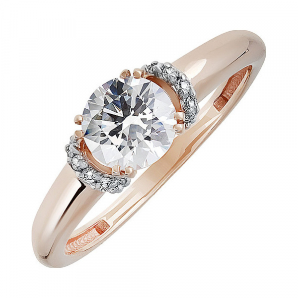 Золотое кольцо с кристаллом swarovski и фианитом № 133800