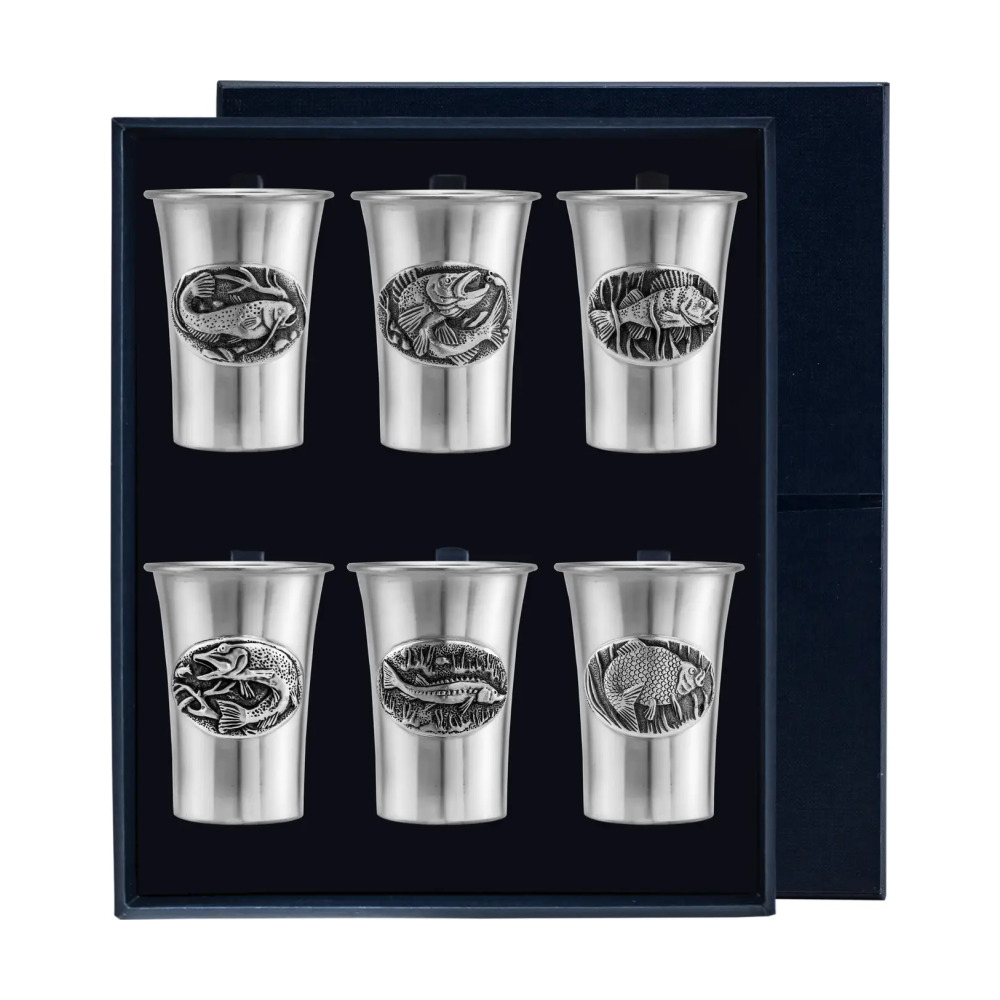 Набор из 6 стопок Рыбацкие  из серебра 925 пробы