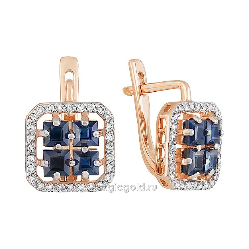 Золотые серьги с бриллиантом и сапфиром № 159081