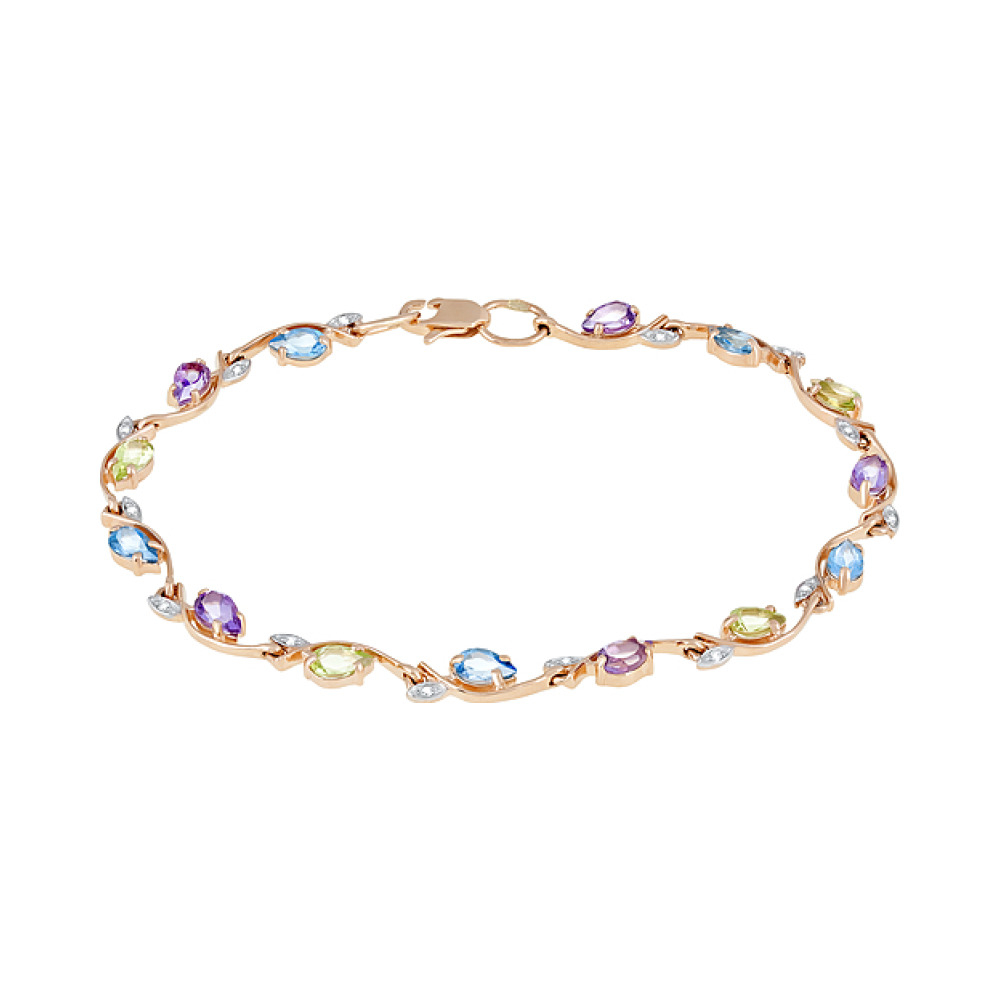 Золотой браслет с полудраг. вставками и фианитом № 113200