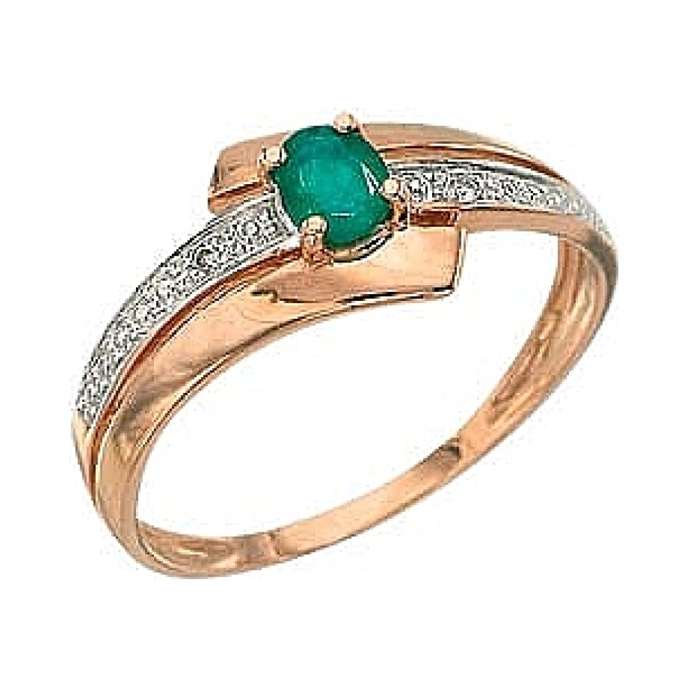 Золотое кольцо с бриллиантом и изумрудом № 3084