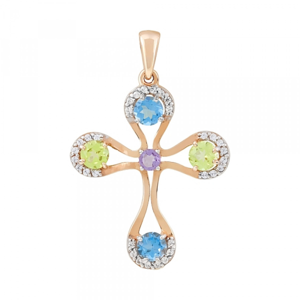 Золотая подвеска с полудрагоценными вставками и фианитом № 113243