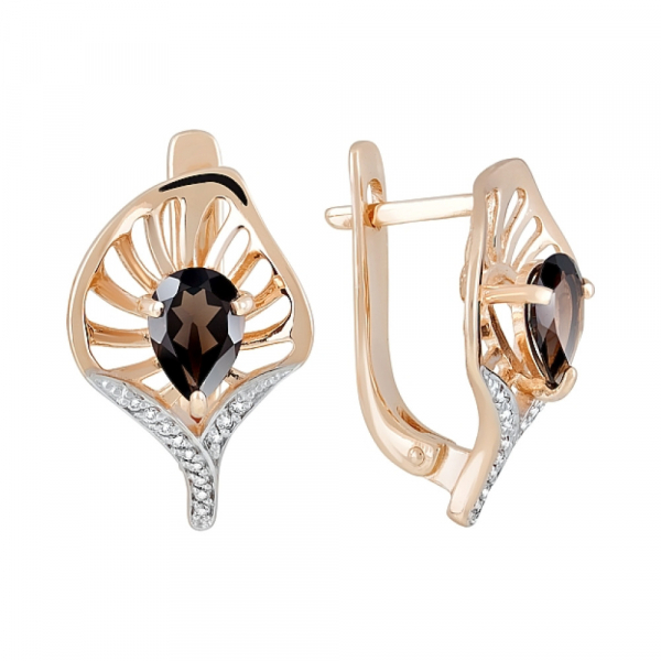 Золотые серьги с раухтопазом и фианитом № 119999