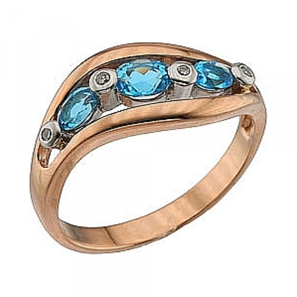 Золотое кольцо с бриллиантом и топазом № 64365