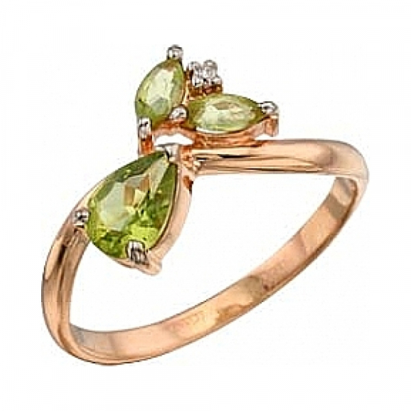 Золотое кольцо с хризолитом и фианитом № 9080