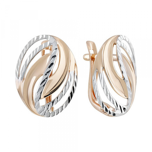 Золотые серьги без камня с алмазкой № 135450