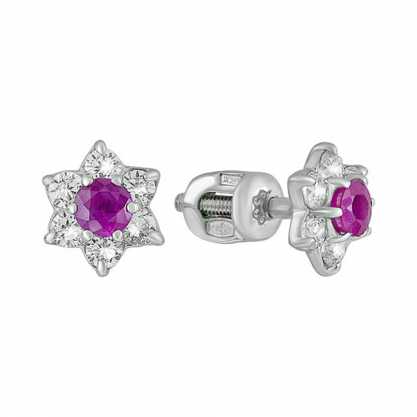 Пуссеты с рубином и фианитом № 126022