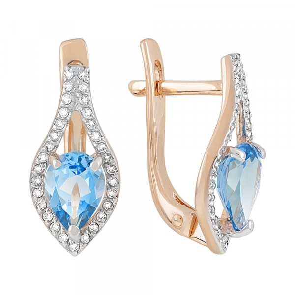 Золотые серьги с топазом и фианитом № 119553