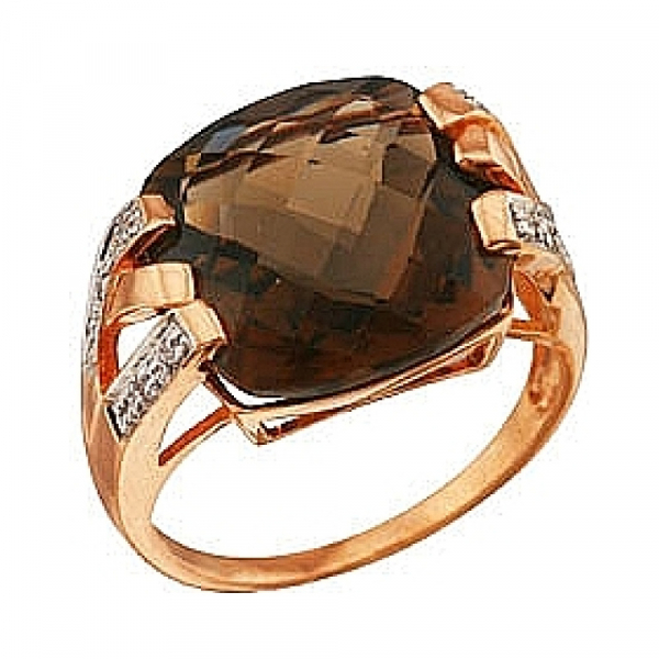 Золотое кольцо с бриллиантом и раухтопазом № 35158