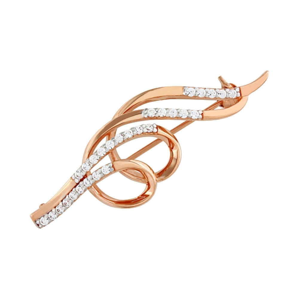 Золотая брошь с фианитами № 95815