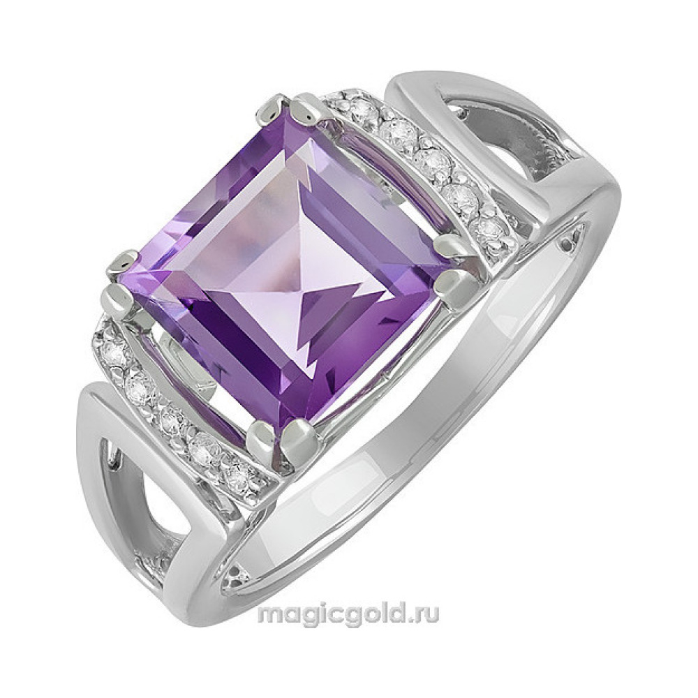 Серебряное кольцо с аметистом и фианитом № 140107