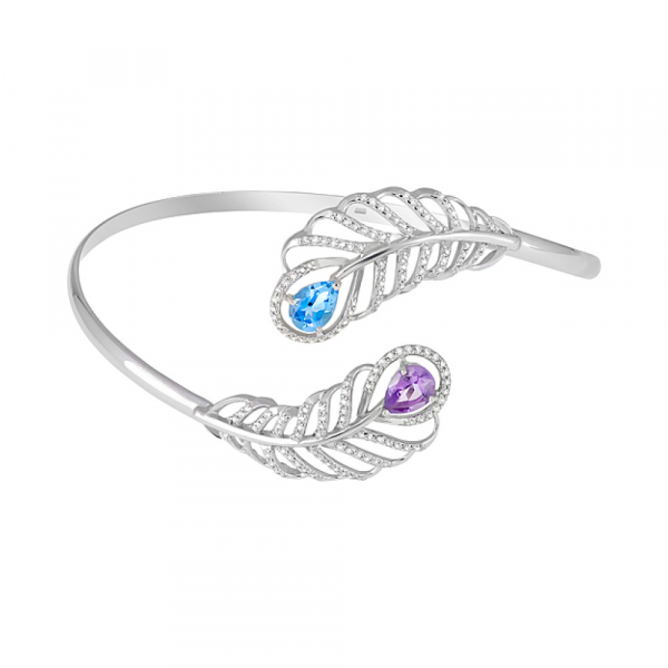 Серебряный браслет с полудраг. вставками и фианитом № 127633