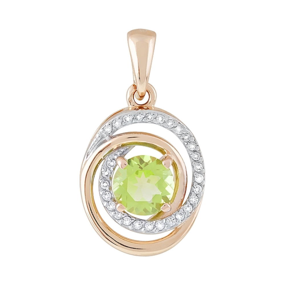 Золотая подвеска с хризолитом и фианитом № 119404