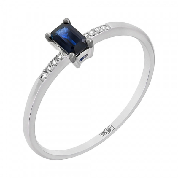 Золотое кольцо с бриллиантами и сапфиром № 104969